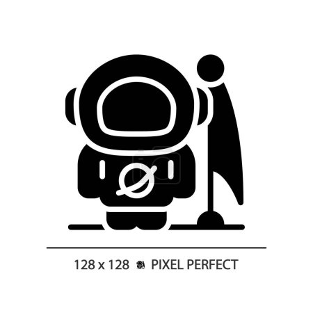 Illustration for Man on moon pixel perfect black glyph icon. Lunar landing. Astronaut suit. Space achievement. Apollo 11. First step. Silhouette symbol on white space. Solid pictogram. Vector isolated illustration - Royalty Free Image