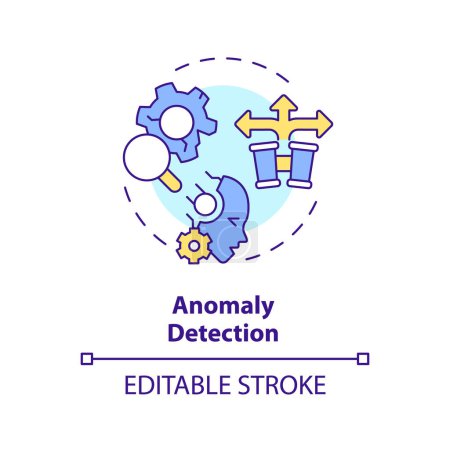 Ilustración de Icono de detección de anomalías editable 2D que representa operaciones de IA, vector aislado, ilustración de línea delgada multicolor. - Imagen libre de derechos