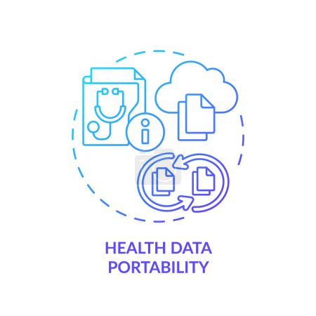 2D gradiente icono azul concepto de portabilidad de datos de salud, vector aislado, recursos de interoperabilidad de salud ilustración de línea delgada.