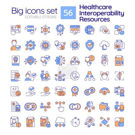 2D editable multicolor big line icons set representing online therapy, isolated vector, linear illustration.