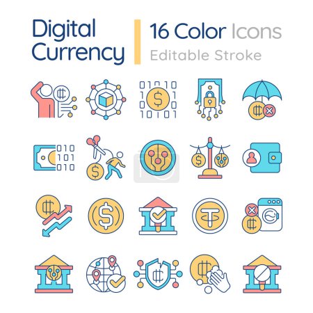 Illustration for 2D editable big line icons set representing digital currency, isolated vector, multicolor linear illustration. - Royalty Free Image