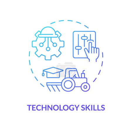 Technology skills blue gradient concept icon. Data analysis. Farm machinery. New tools. Farming equipment. Rural development. Round shape line illustration. Abstract idea. Graphic design. Easy to use