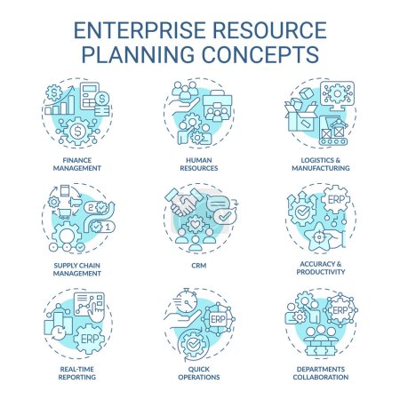 Illustration for 2D editable blue blue icons set representing enterprise resource planning concepts, isolated vector, thin line monochromatic illustration. - Royalty Free Image