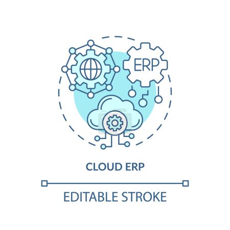 Téléchargez les illustrations : Concept d'icône bleu ERP cloud modifiable, vecteur isolé, illustration de ligne mince de planification des ressources d'entreprise. - en licence libre de droit