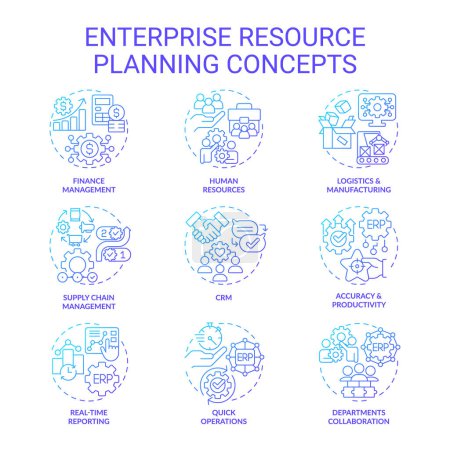 Illustration for 2D gradient icons set representing enterprise resource planning concepts, isolated vector, thin line illustration. - Royalty Free Image