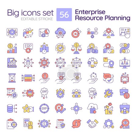 Illustration for 2D editable big icons set representing enterprise resource planning, isolated vector, multicolor linear illustration. - Royalty Free Image