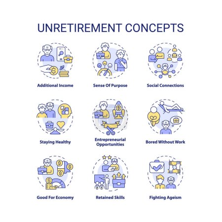 Illustration for 2D editable icons set representing unretirement concepts, isolated vector, thin line colorful illustration. - Royalty Free Image