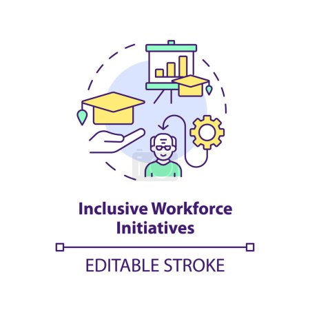 Illustration for 2D editable inclusive workforce initiatives thin line icon concept, isolated vector, multicolor illustration representing unretirement. - Royalty Free Image