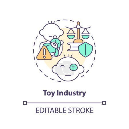 Ilustración de Concepto de icono de línea delgada de la industria de juguetes editable 2D, vector aislado, ilustración multicolor que representa la responsabilidad del producto. - Imagen libre de derechos