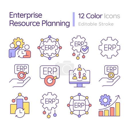 Illustration for 2D editable line icons set representing enterprise resource planning, isolated vector, linear illustration. - Royalty Free Image