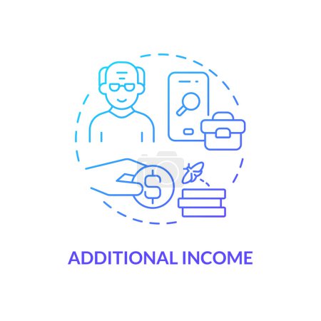 Ilustración de 2D gradiente ingresos adicionales concepto de icono de línea delgada, vector aislado, ilustración azul que representa la no jubilación. - Imagen libre de derechos
