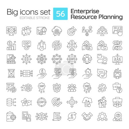 Illustration for 2D editable big icons set representing enterprise resource planning, isolated vector, black linear illustration. - Royalty Free Image