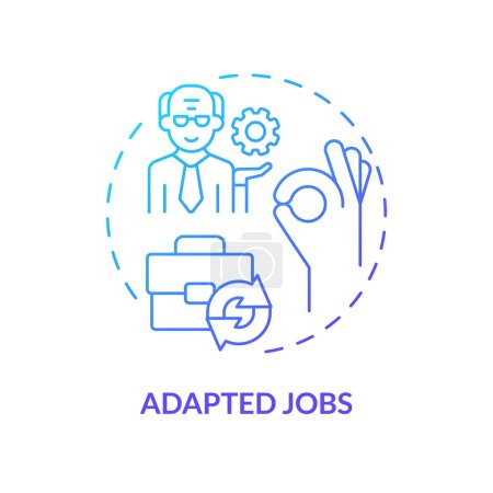 Ilustración de 2D gradiente adaptado puestos de trabajo concepto de icono de línea delgada, vector aislado, ilustración azul que representa la no jubilación. - Imagen libre de derechos