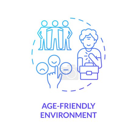 Ilustración de 2D gradiente edad ambiente amigable delgada línea icono concepto, vector aislado, azul ilustración que representa la no jubilación. - Imagen libre de derechos