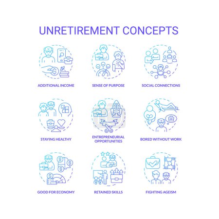 Illustration for 2D gradient icons set representing unretirement concepts, isolated vector, thin line blue illustration. - Royalty Free Image
