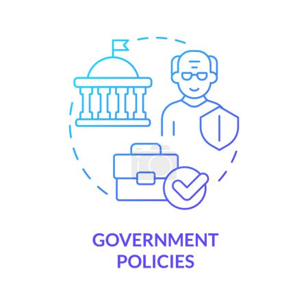 Ilustración de 2D gradiente gobierno políticas concepto de icono de línea delgada, vector aislado, ilustración azul que representa la no jubilación. - Imagen libre de derechos