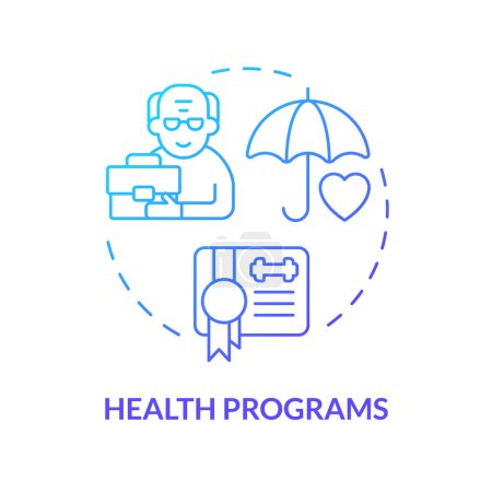 Ilustración de 2D programas de salud gradiente concepto de icono de línea delgada, vector aislado, ilustración azul que representa la no jubilación. - Imagen libre de derechos