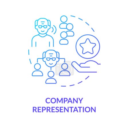 Ilustración de 2D gradiente representación de la compañía concepto de icono de línea delgada, vector aislado, ilustración azul que representa la no jubilación. - Imagen libre de derechos