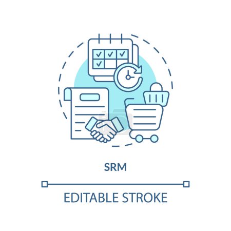 Téléchargez les illustrations : Concept d'icône de ligne mince SRM modifiable en 2D, vecteur isolé, illustration bleue représentant la gestion des fournisseurs. - en licence libre de droit