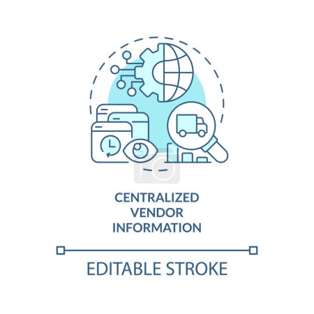 Illustration for 2D editable centralized vendor information thin line icon concept, isolated vector, blue illustration representing vendor management. - Royalty Free Image