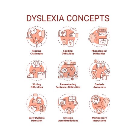 Illustration for 2D editable red thin line icons set representing dyslexia, isolated vector, linear illustration. - Royalty Free Image