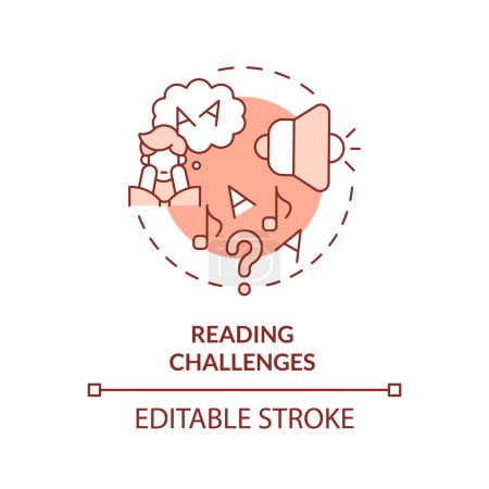 Illustration for 2D editable red icon reading challenges concept, simple isolated vector, dyslexia thin line illustration. - Royalty Free Image
