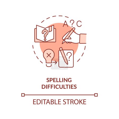 Illustration for 2D editable red icon spelling difficulties concept, simple isolated vector, dyslexia thin line illustration. - Royalty Free Image