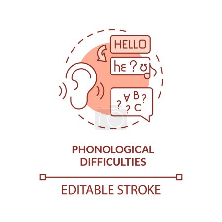 Illustration for 2D editable red icon phonological difficulties concept, simple isolated vector, dyslexia thin line illustration. - Royalty Free Image