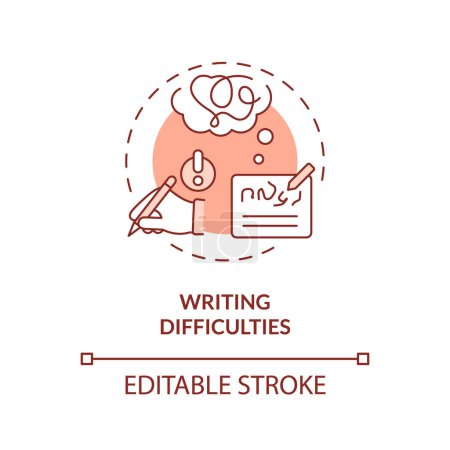 Illustration for 2D editable red icon writing difficulties concept, simple isolated vector, dyslexia thin line illustration. - Royalty Free Image