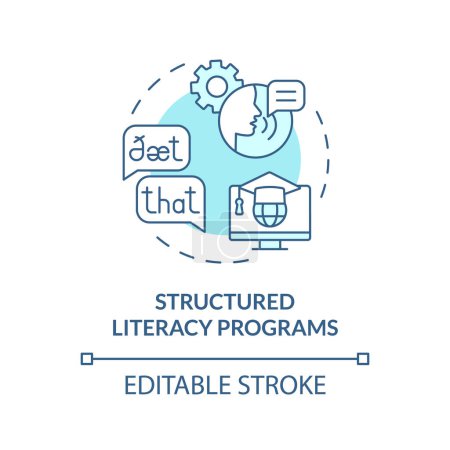 Illustration for 2D editable blue icon structured literacy programs concept, simple isolated vector, dyslexia thin line illustration. - Royalty Free Image