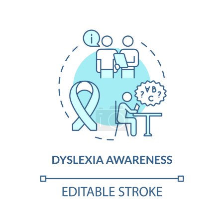 Illustration for 2D editable blue icon dyslexia awareness concept, simple isolated vector, dyslexia thin line illustration. - Royalty Free Image