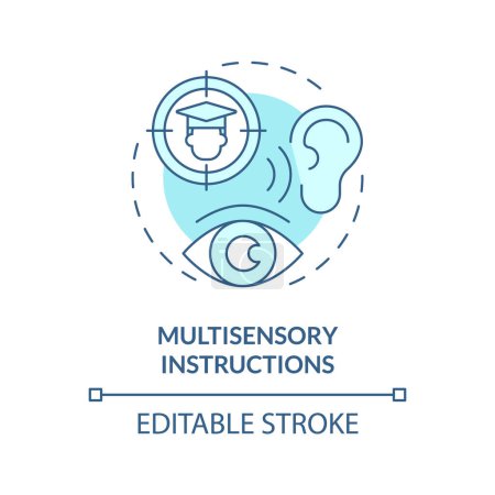 Illustration for 2D editable blue icon multisensory instructions concept, simple isolated vector, dyslexia thin line illustration. - Royalty Free Image