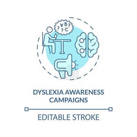 Illustration for 2D editable blue icon dyslexia awareness campaigns concept, simple isolated vector, dyslexia thin line illustration. - Royalty Free Image