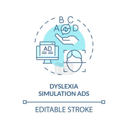 Illustration for 2D editable blue icon dyslexia simulation ads concept, simple isolated vector, dyslexia thin line illustration. - Royalty Free Image