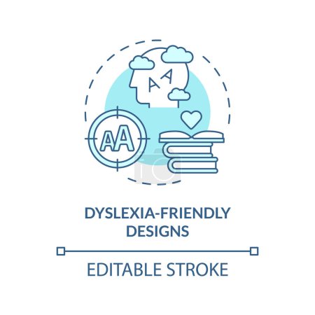 Illustration for 2D editable blue icon dyslexia friendly designs concept, simple isolated vector, dyslexia thin line illustration. - Royalty Free Image