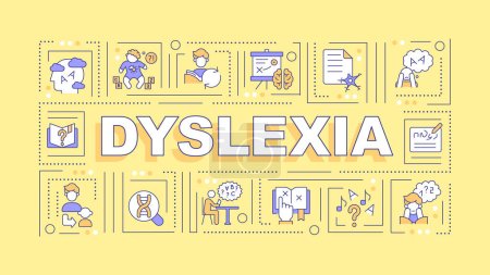 Illustration for Dyslexia text with various thin line icons concept on yellow monochromatic background, editable 2D vector illustration. - Royalty Free Image