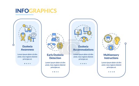 Illustration for 2D dyslexia vector infographics template with linear icons concept, data visualization with 4 steps, process timeline chart. - Royalty Free Image