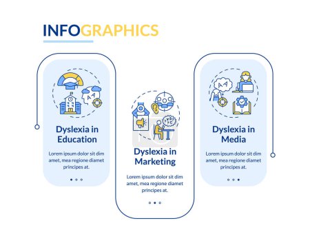 Illustration for 2D dyslexia vector infographics template with linear icons concept, data visualization with 3 steps, process timeline chart. - Royalty Free Image