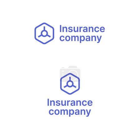 Insurance company business logo with brand name. Safe box icon. Blue creative design element and visual identity. Suitable for insurance, financial protection, risk management.