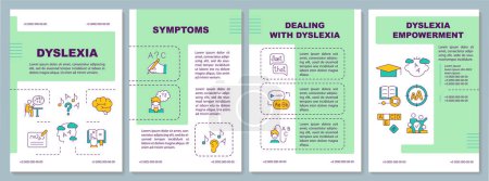 Illustration for 2D dyslexia green brochure template, leaflet design with thin line icons, 4 vector layouts. - Royalty Free Image