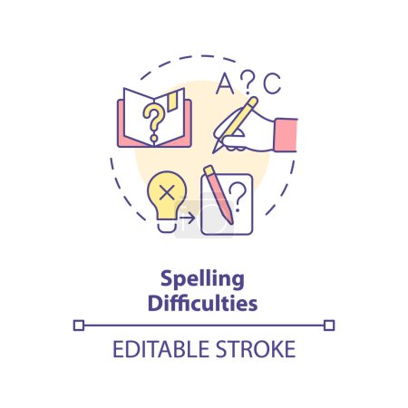 Illustration for 2D editable multicolor icon spelling difficulties concept, simple isolated vector, dyslexia thin line illustration. - Royalty Free Image