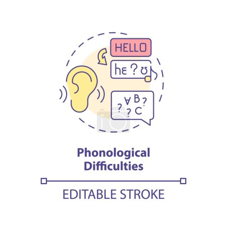 Illustration for 2D editable multicolor icon phonological difficulties concept, simple isolated vector, dyslexia thin line illustration. - Royalty Free Image