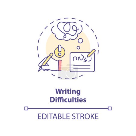 Illustration for 2D editable multicolor icon writing difficulties concept, simple isolated vector, dyslexia thin line illustration. - Royalty Free Image