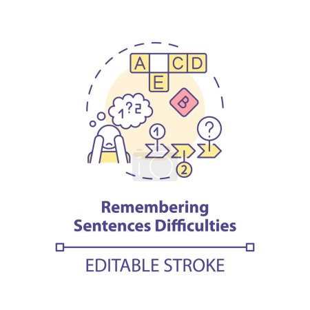 Illustration for 2D editable multicolor icon remembering sentence difficulties concept, simple isolated vector, dyslexia thin line illustration. - Royalty Free Image