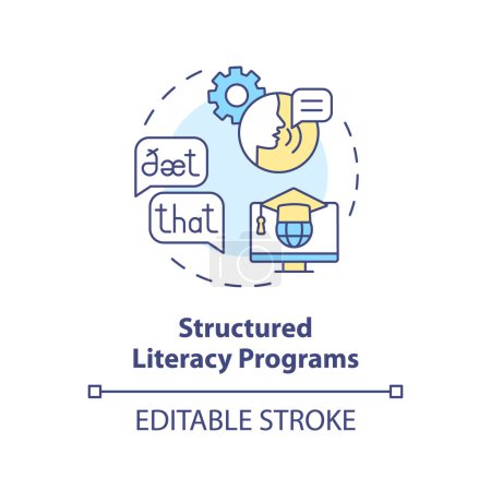 Illustration for 2D editable multicolor icon structured literacy programs concept, simple isolated vector, dyslexia thin line illustration. - Royalty Free Image