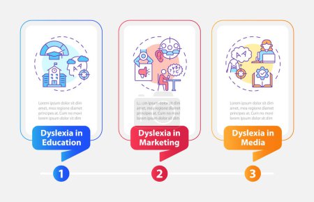Illustration for 2D dyslexia vector infographics template with thin multicolored linear icons concept, data visualization with 3 steps, process timeline chart. - Royalty Free Image