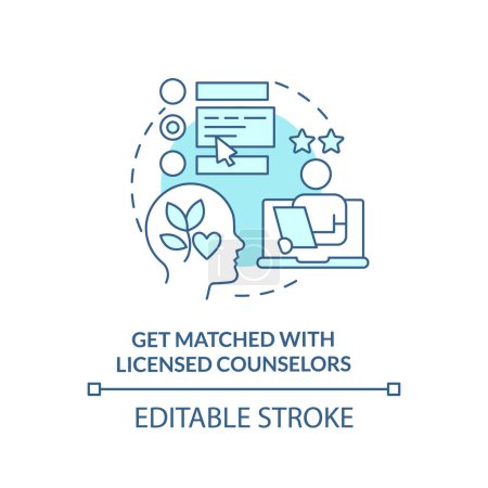 Illustration for 2D editable get matched with licensed counselors thin line blue icon concept, isolated vector, monochromatic illustration representing online therapy. - Royalty Free Image