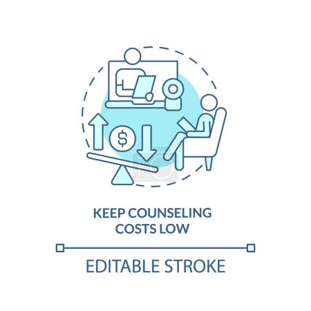 Illustration for 2D editable keep counseling costs low thin line blue icon concept, isolated vector, monochromatic illustration representing online therapy. - Royalty Free Image