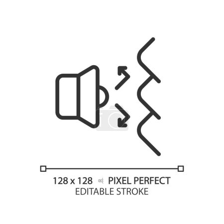 Téléchargez les illustrations : Pixel 2D parfaite déviation sonore modifiable icône noire, vecteur isolé, insonorisation ligne mince illustration. - en licence libre de droit