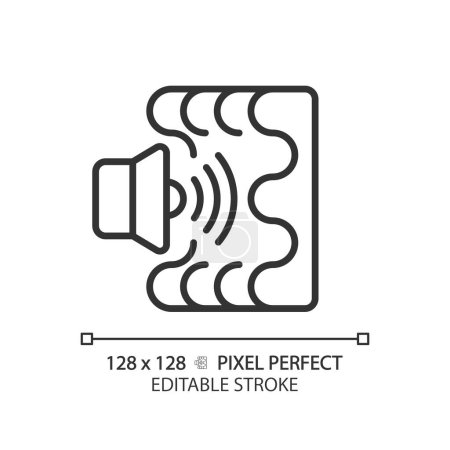 Téléchargez les illustrations : Pixel 2D parfaite icône noire d'absorption sonore modifiable, vecteur isolé, illustration de ligne mince insonorisée. - en licence libre de droit